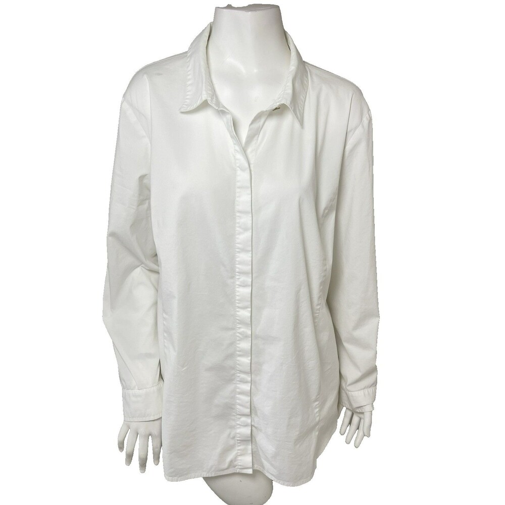 J Jill White Shirt Collection Button Front Tunic Top XL Preppy Office Blouse